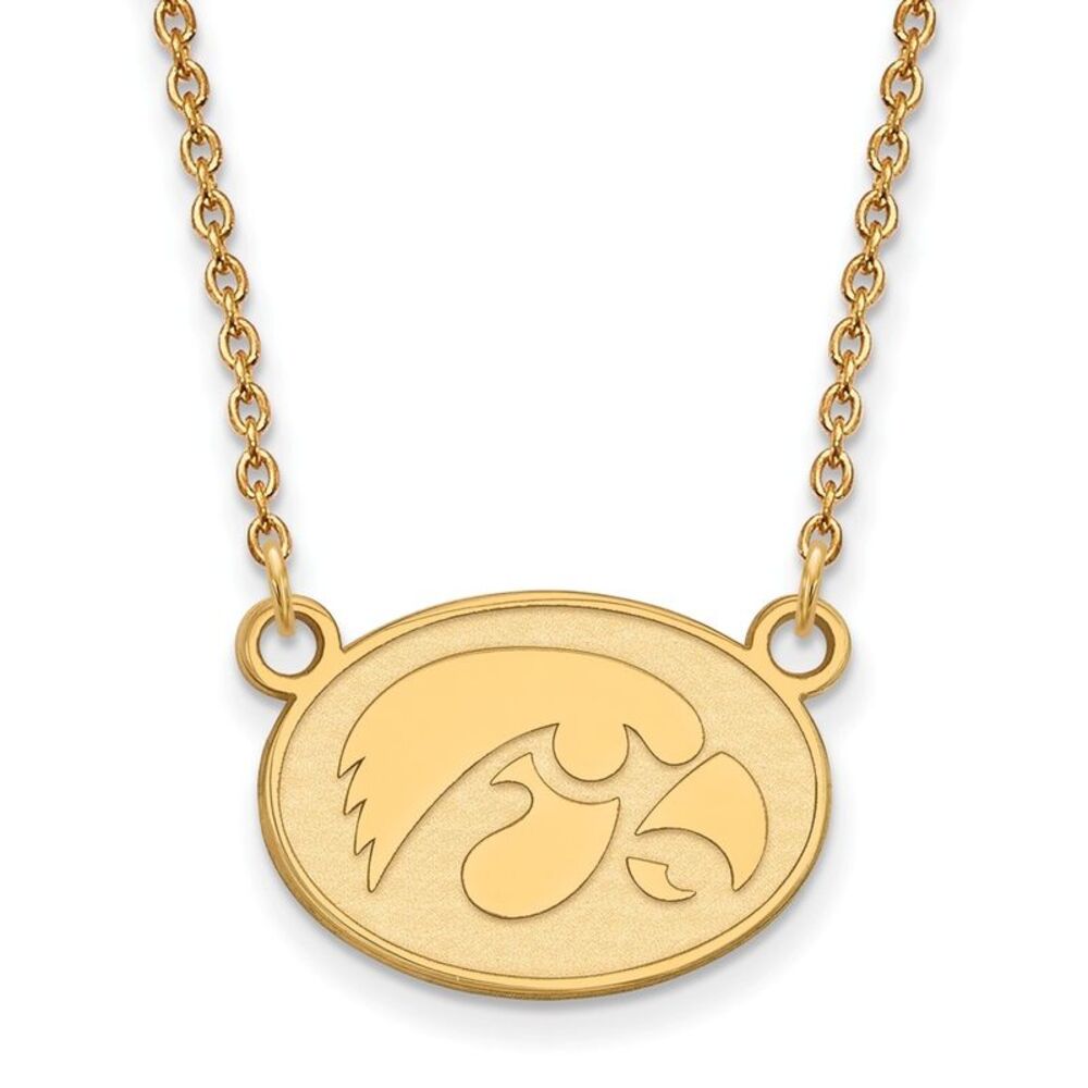 10k Yellow Gold U of Iowa Small Hawkeye Disc Pendant Necklace